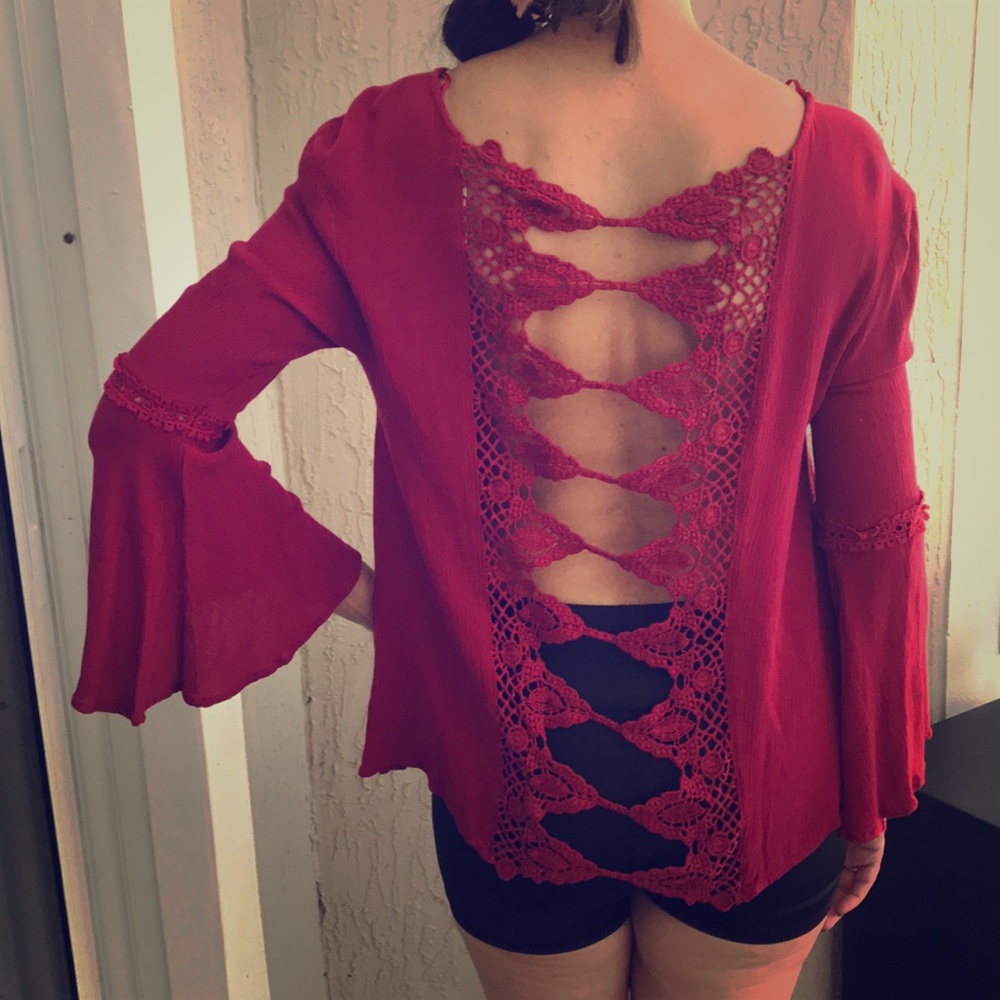 Alter’d State Blouse Top with Open crochet back